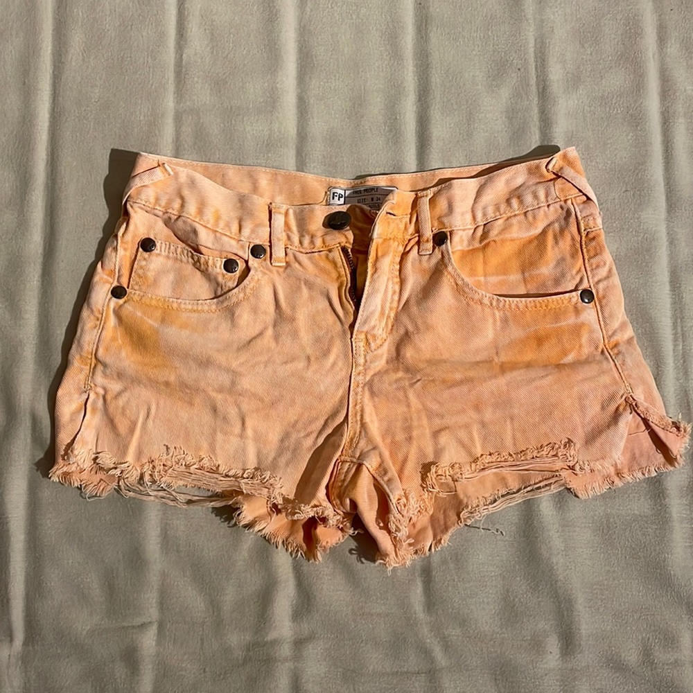 Free People Orange Cutoff Denim Shorts - Picture 2 of 3